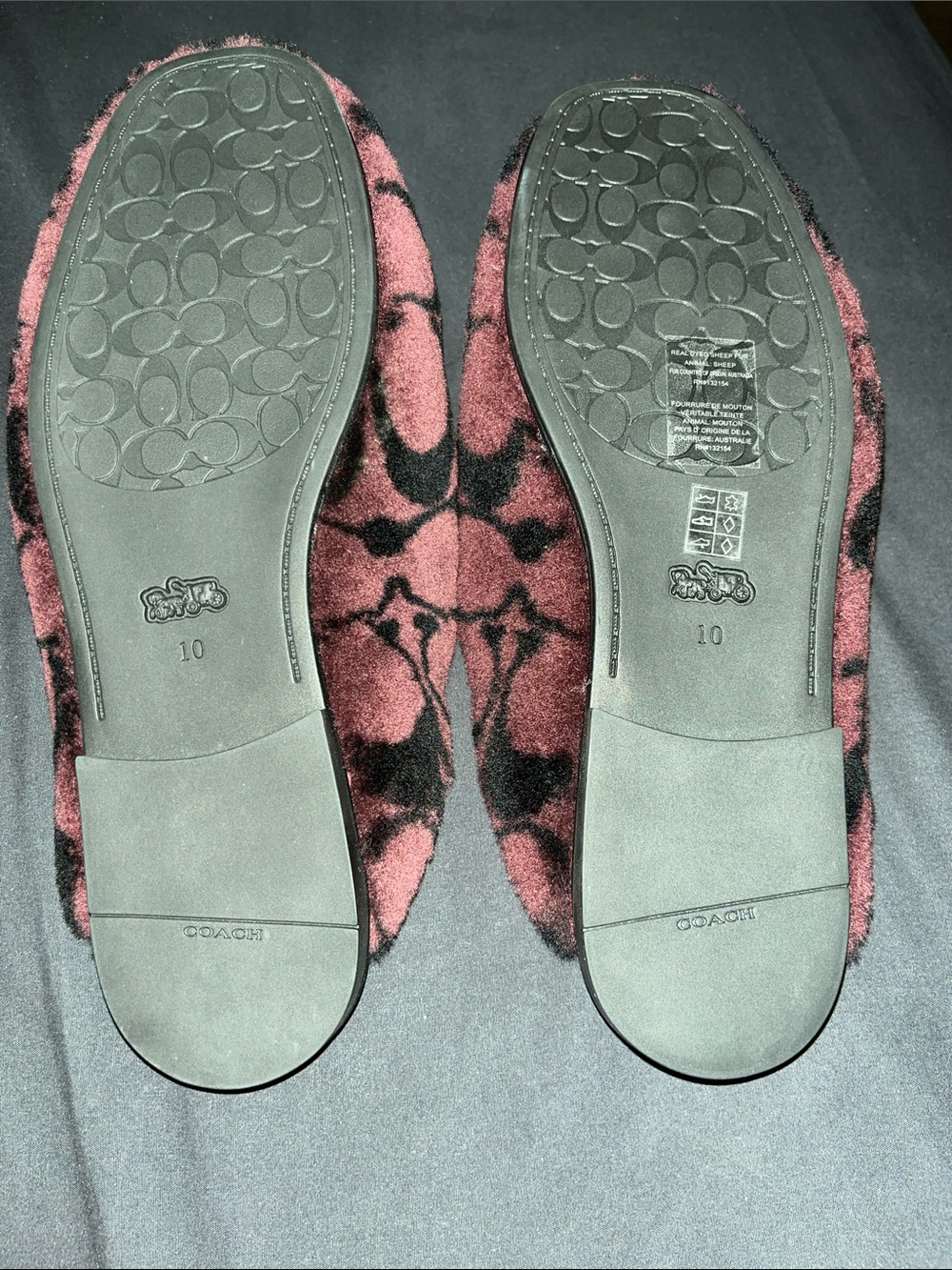 Coach Plush Signature C Slip-On Slippers in Rose and Black - Picture 2 of 3